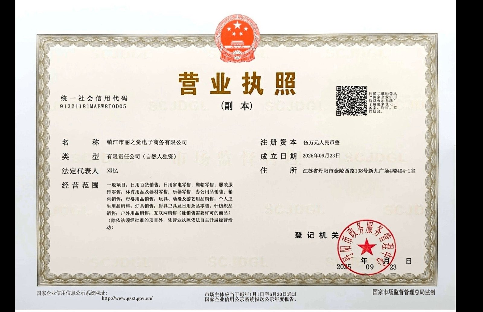 镇江市丽之觉电子商务有限公司营业执照